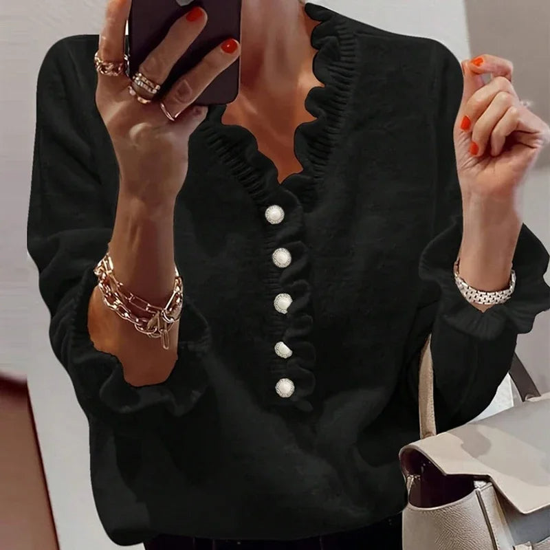 Bianca Ruffled Button-Up Blouse