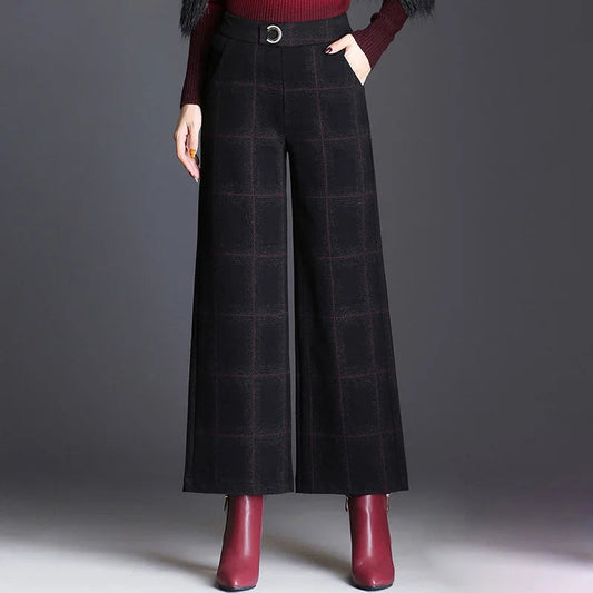 Lucia Plaid Wide-Leg Trouser