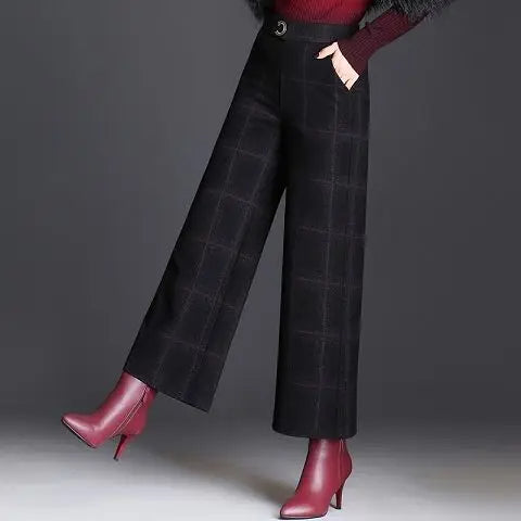 Lucia Plaid Wide-Leg Trouser