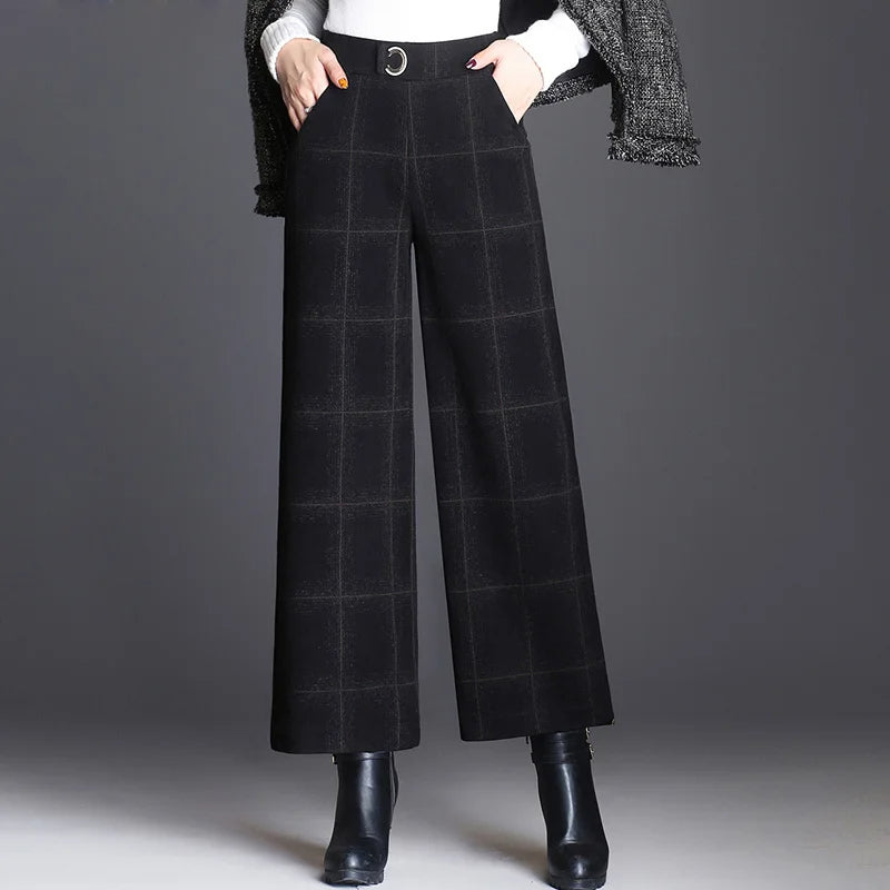 Lucia Plaid Wide-Leg Trouser