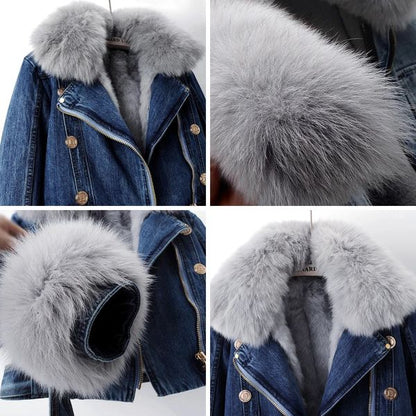 Mariella Luxe Fox Fur Denim Coat