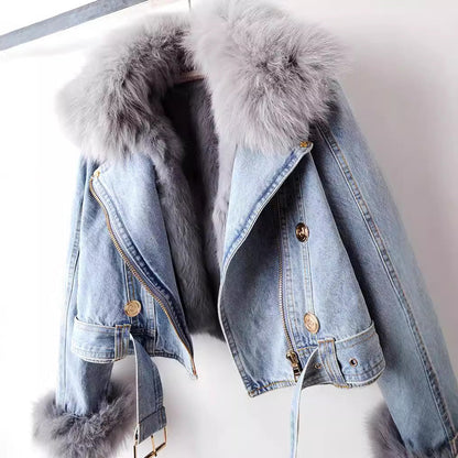 Mariella Luxe Fox Fur Denim Coat