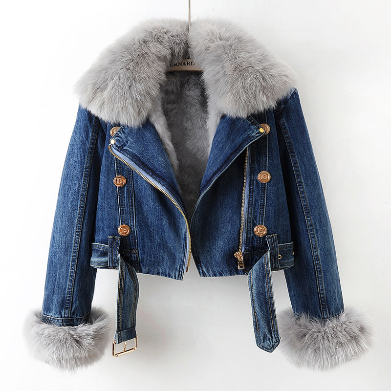 Mariella Luxe Fox Fur Denim Coat