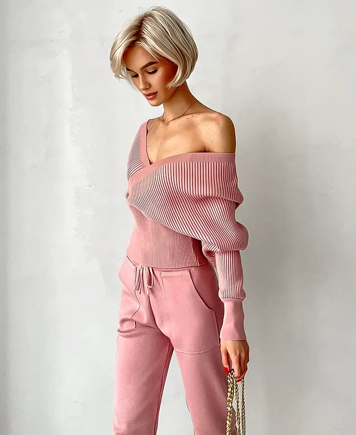 Camilla Ribbed Off-Shoulder Knitwear Set