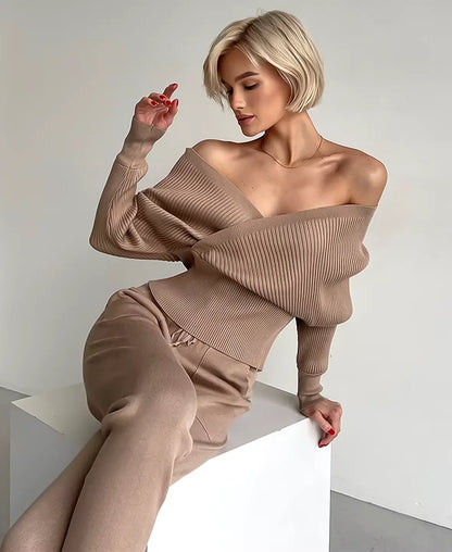 Camilla Ribbed Off-Shoulder Knitwear Set