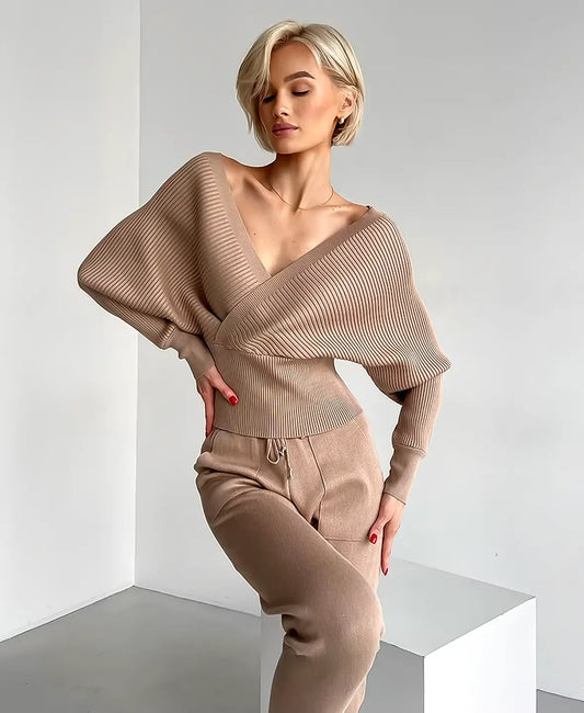 Camilla Ribbed Off-Shoulder Knitwear Set