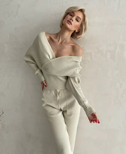 Camilla Ribbed Off-Shoulder Knitwear Set