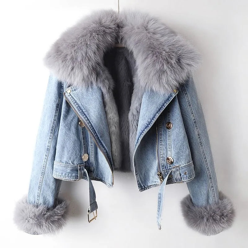 Mariella Luxe Fox Fur Denim Coat