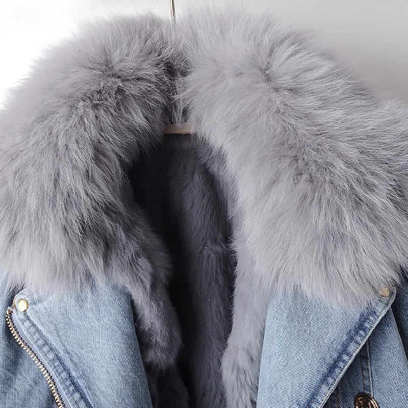 Mariella Luxe Fox Fur Denim Coat