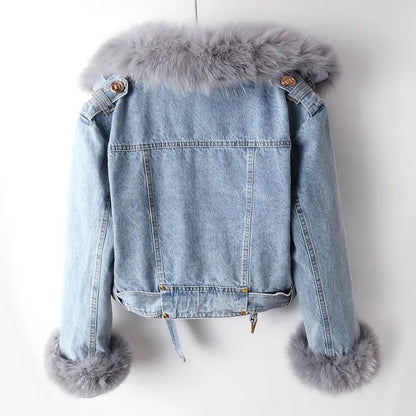 Mariella Luxe Fox Fur Denim Coat