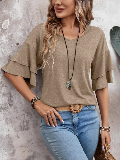 Melissa Ruffle Sleeve V-Neck Top