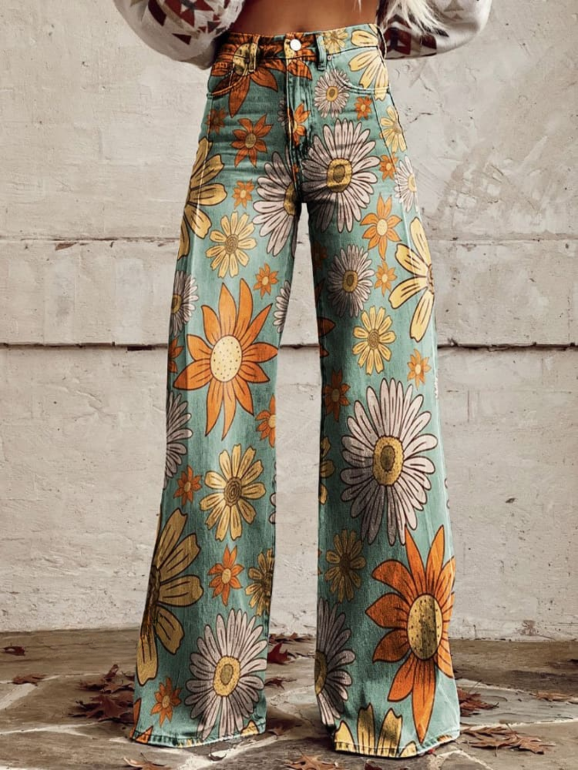 Rosa Vintage Floral Print Wide Leg Pants