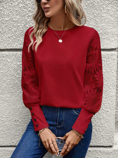 Lorena Sheer Lace Sleeve Crew Neck Top